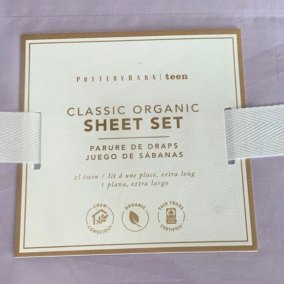 Pottery Barn Teen CLASSIC ORGANIC SHEET SET XL Twin Light Purple NWT Dorm - Picture 3 of 5